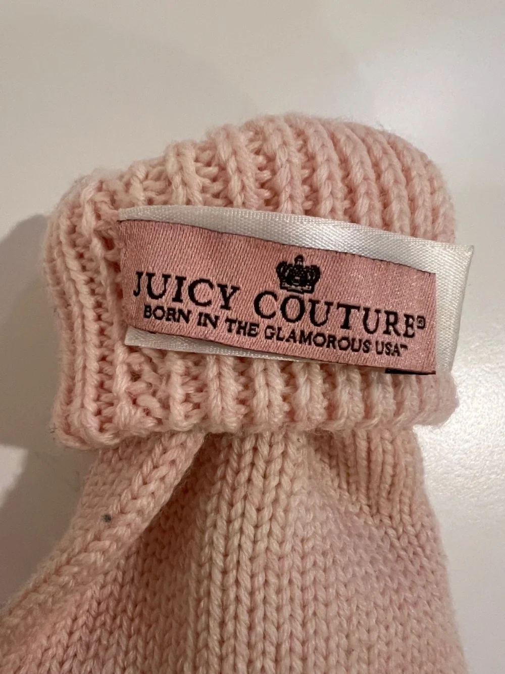 Juicy Couture Vintage Pink Knit Convertible Mittens Fingerless Gloves Gold Charm
